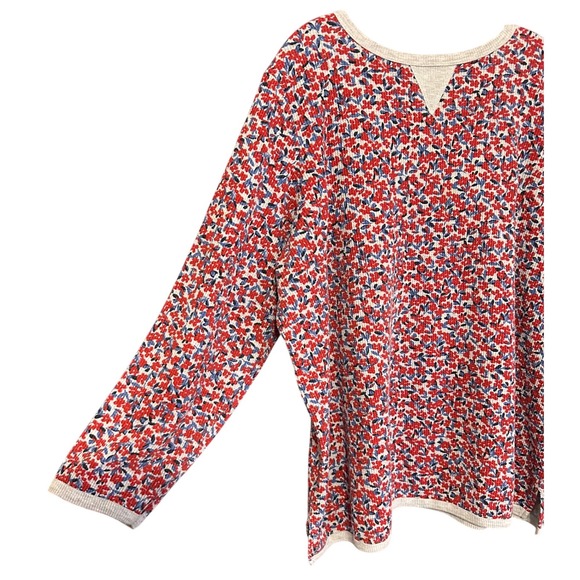 Woman Within Floral Waffle Knit Thermal Top Red Blue Gray Size 1X 22/24 Cozycore - Picture 4 of 6
